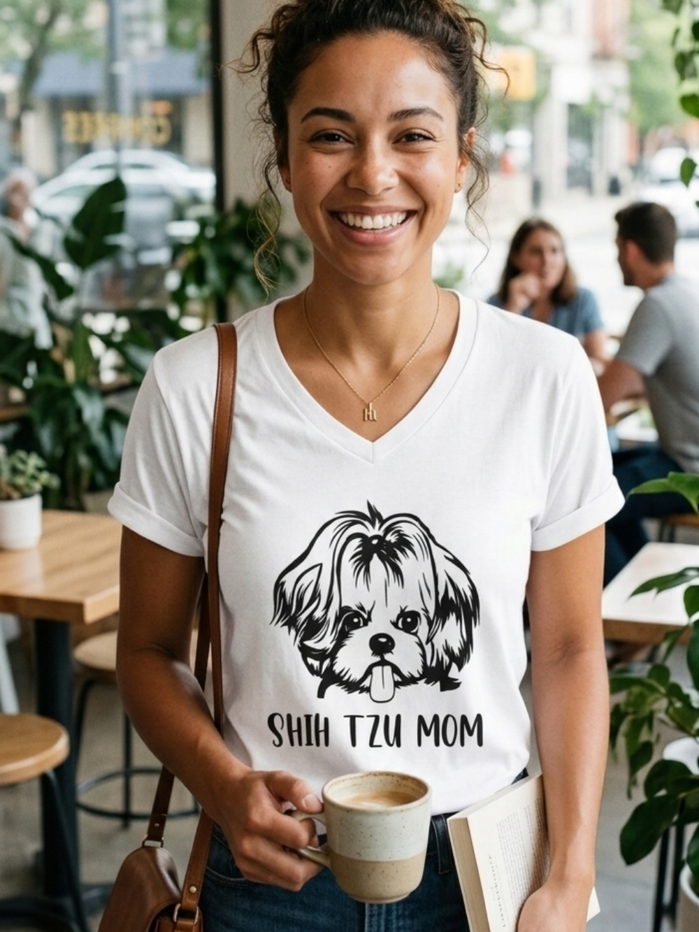 Bella Canvas "SHIHTZU MOM" Airlume Jersey White and Black Tshirt Size L